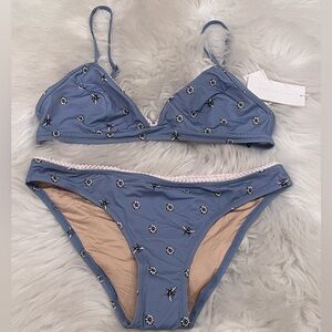 NWT Morgan Lane Size Small Rianne Bikini Set - Steel Blue - Flowers & Bees